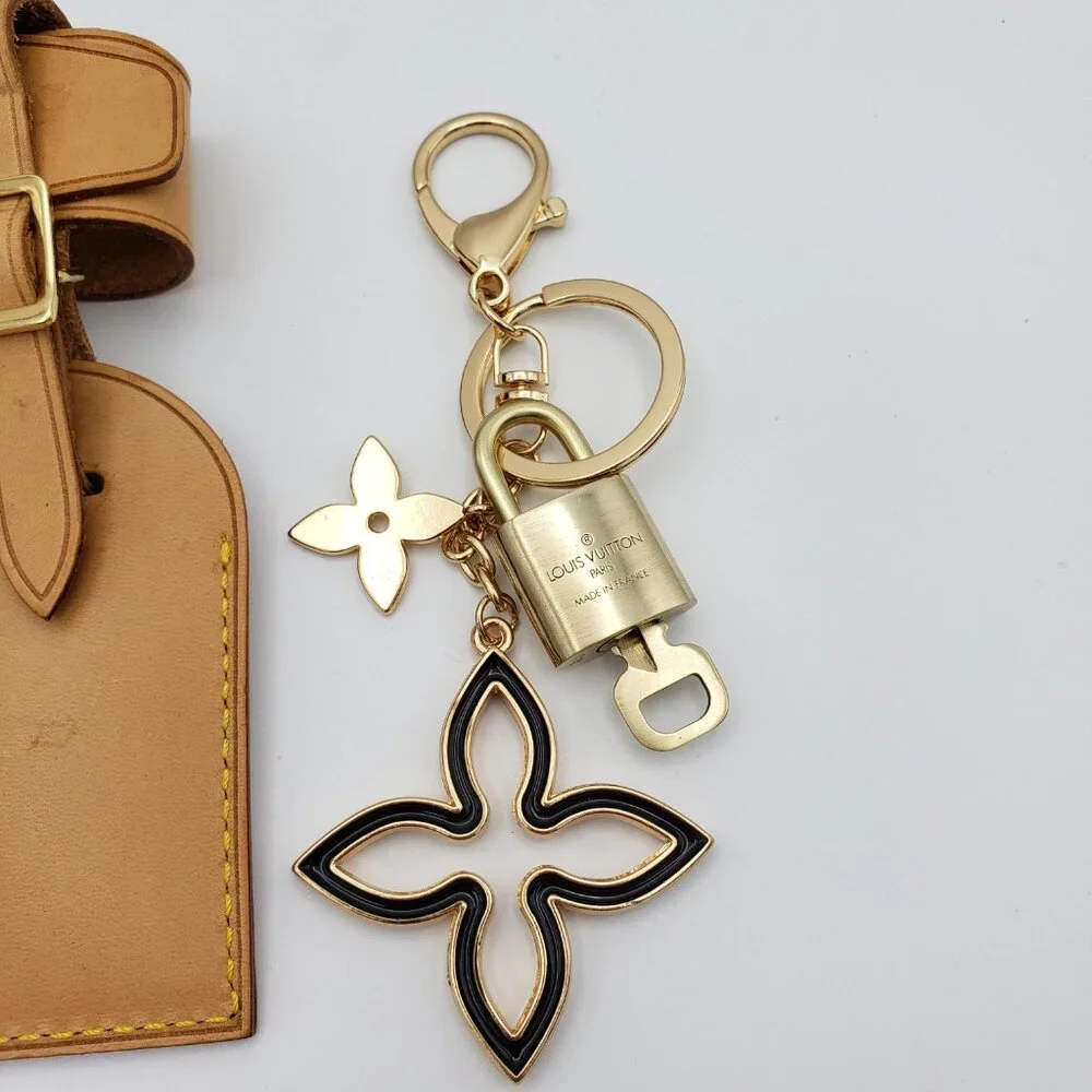 Authentic Louis Vuitton Luggage Nametag and Gold Padlock with Unbranded Keycharm